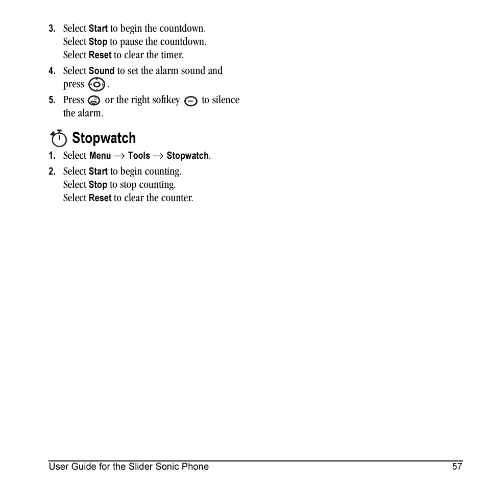 Stopwatch | Kyocera VMKX5C User Manual | Page 65 / 72
