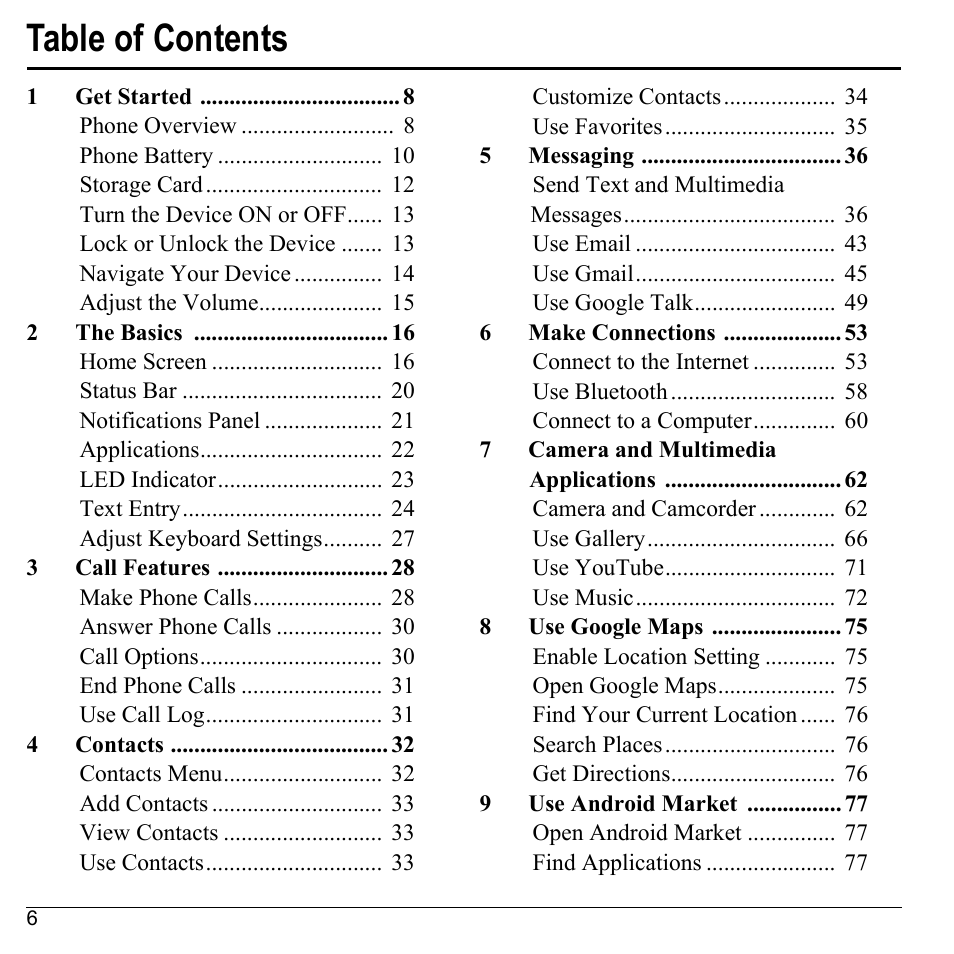 Kyocera Sanyo Zio ZioTM M6000 User Manual | Page 6 / 102