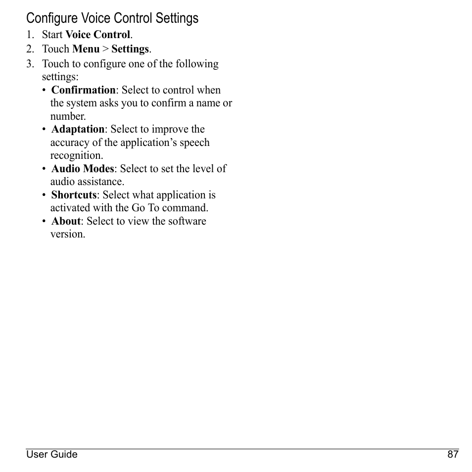 Configure voice control settings | Kyocera Sanyo Zio ZioTM M6000 User Manual | Page 87 / 102
