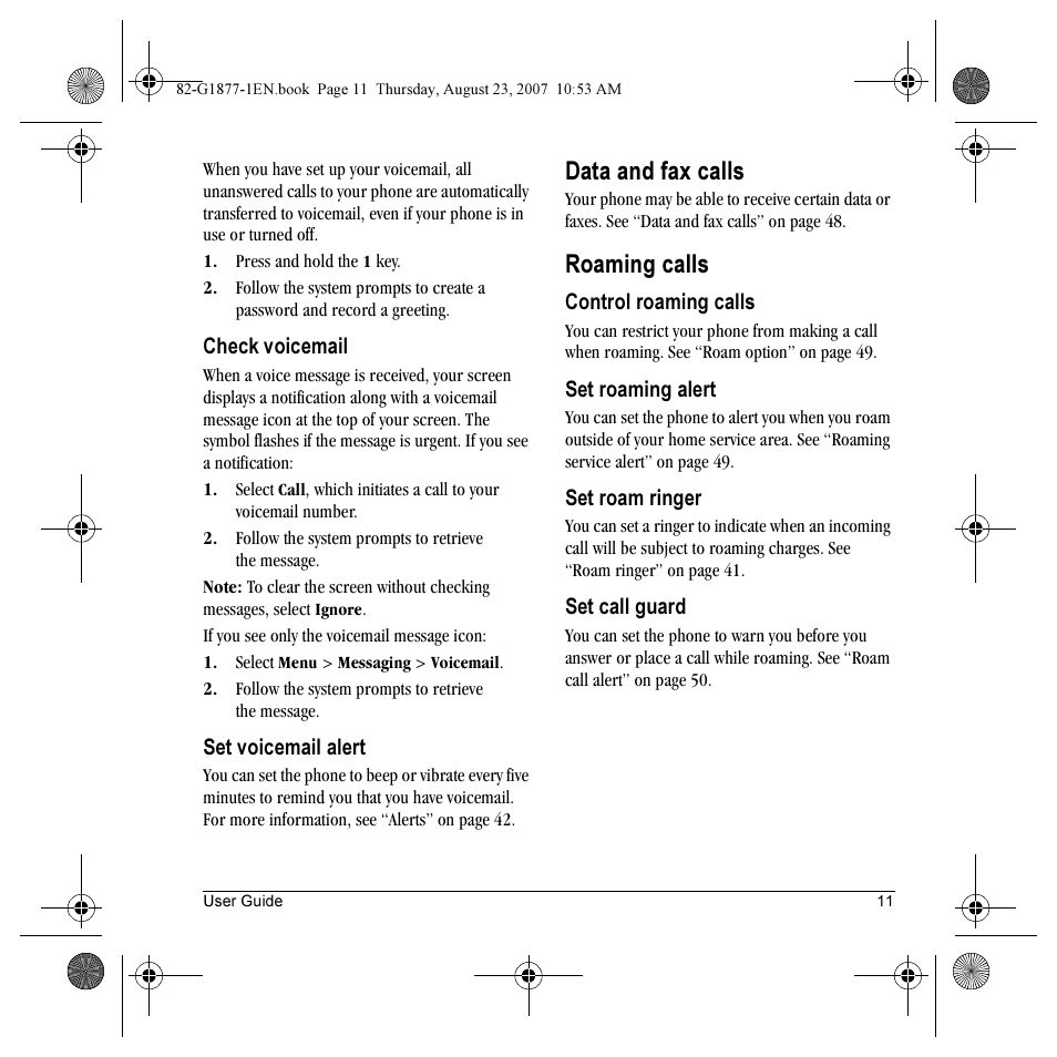 Data and fax calls, Roaming calls | Kyocera Deco E1000 User Manual | Page 19 / 80