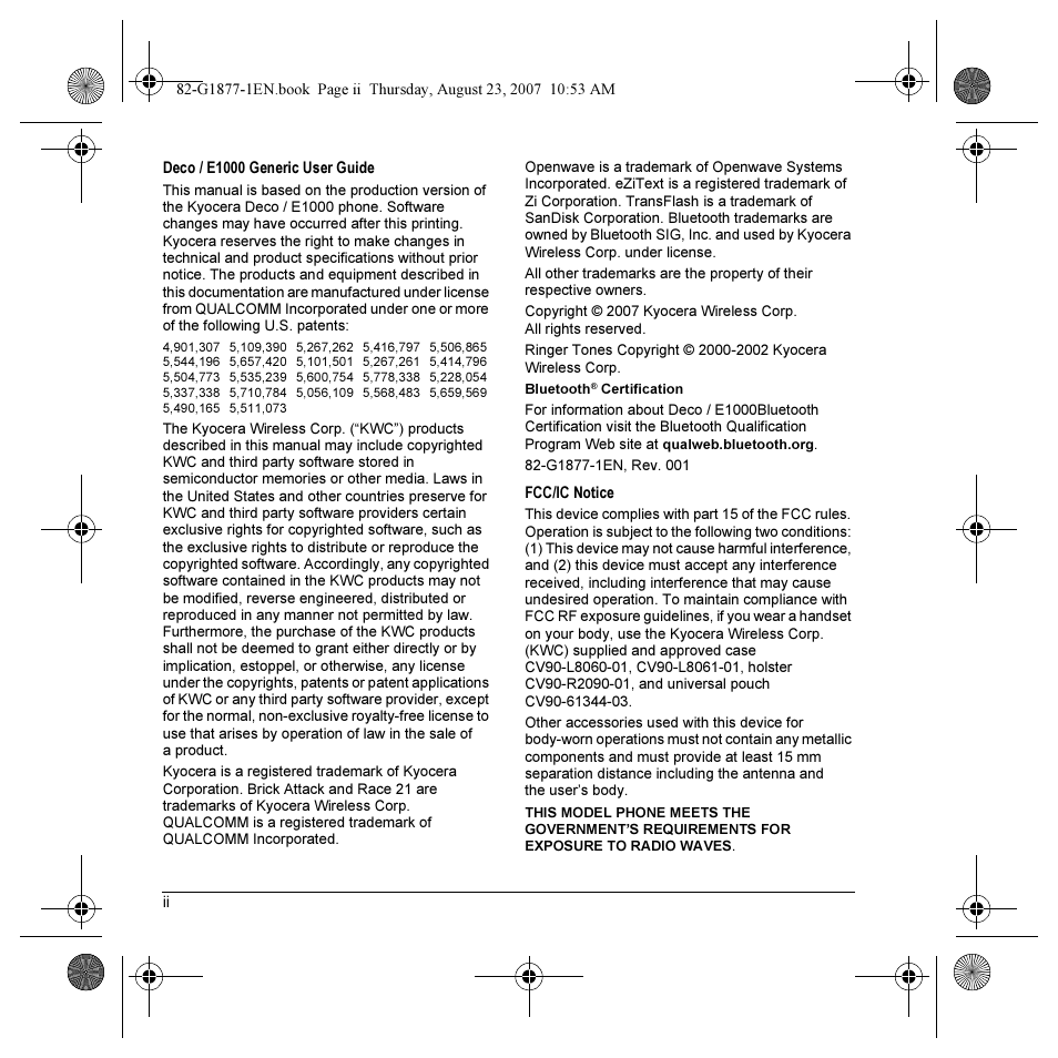 Kyocera Deco E1000 User Manual | Page 2 / 80