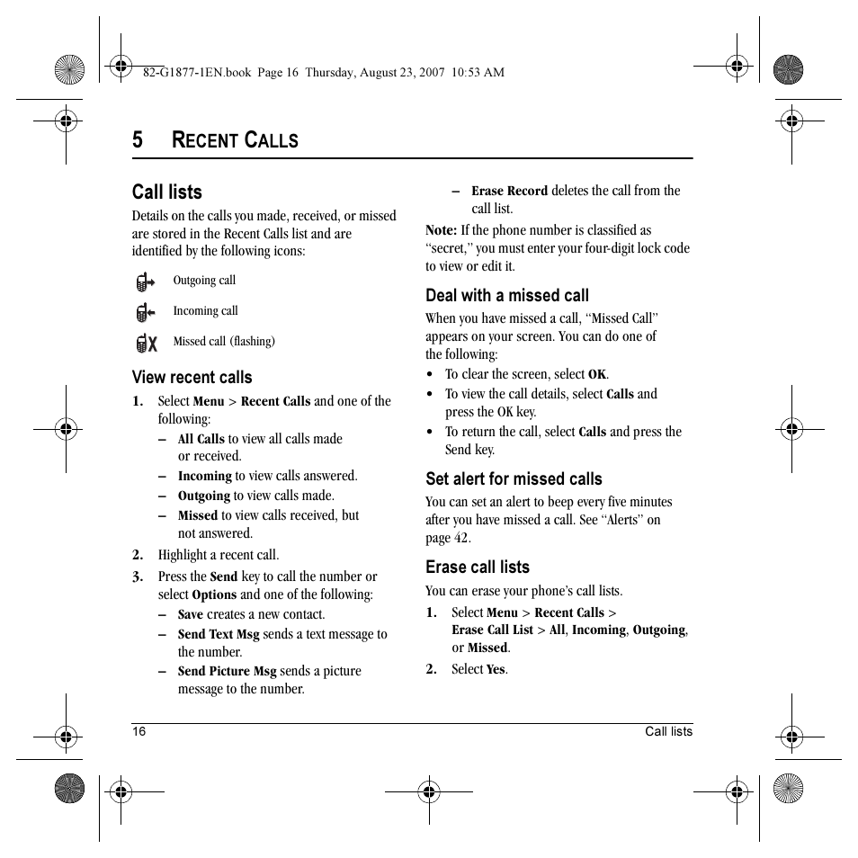 Call lists, Ecent, Alls | Kyocera Deco E1000 User Manual | Page 24 / 80