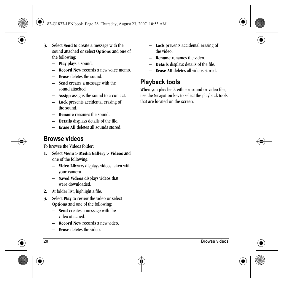 Browse videos, Playback tools | Kyocera Deco E1000 User Manual | Page 36 / 80