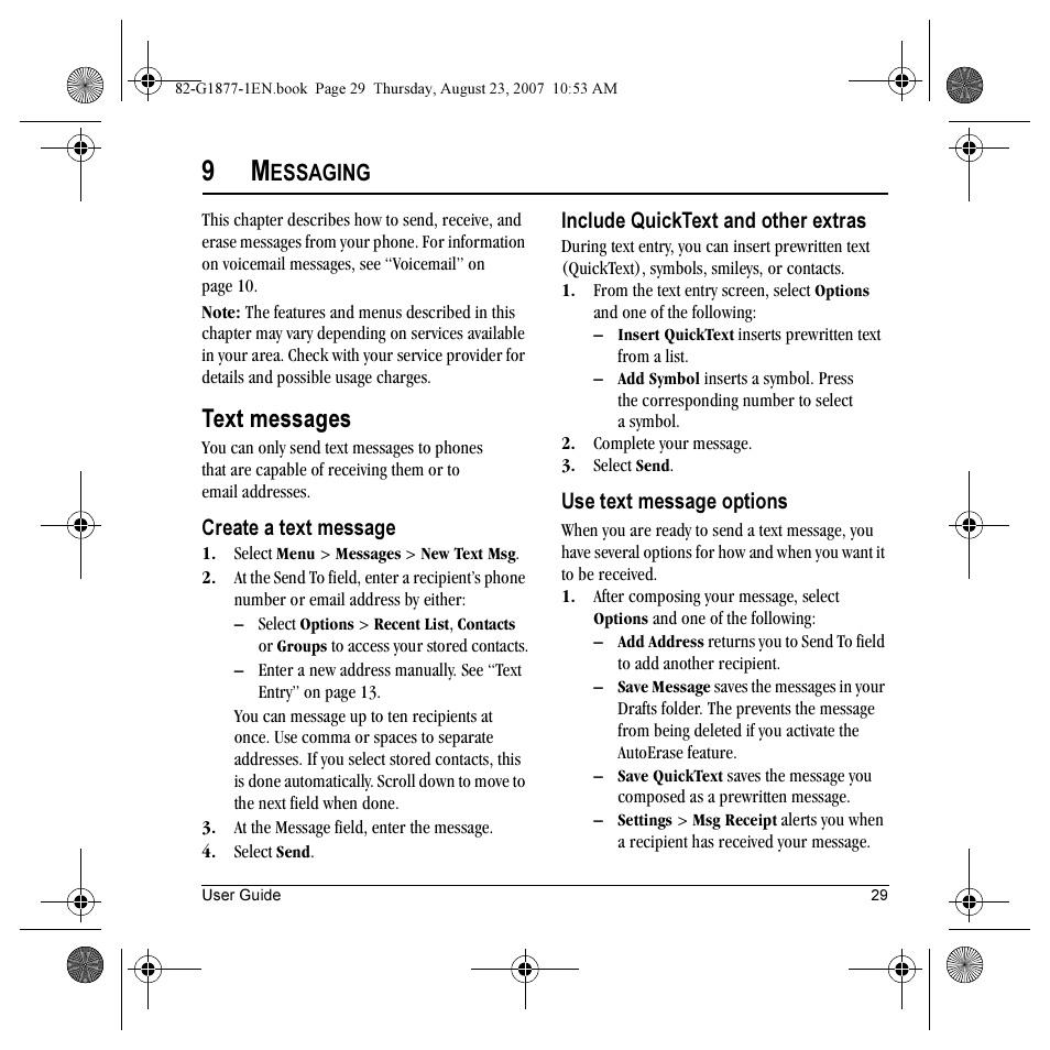 Text messages, Essaging | Kyocera Deco E1000 User Manual | Page 37 / 80