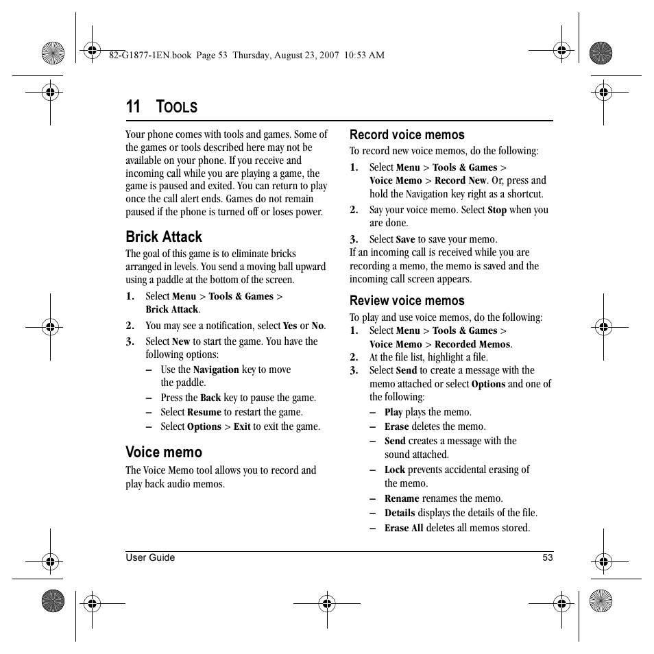 11 t, Brick attack, Ools | Kyocera Deco E1000 User Manual | Page 61 / 80