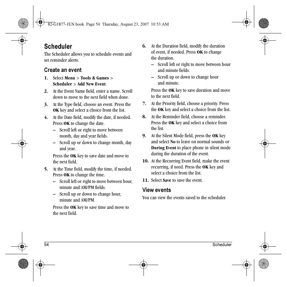 Scheduler | Kyocera Deco E1000 User Manual | Page 62 / 80