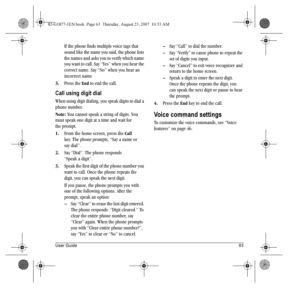 Voice command settings | Kyocera Deco E1000 User Manual | Page 71 / 80