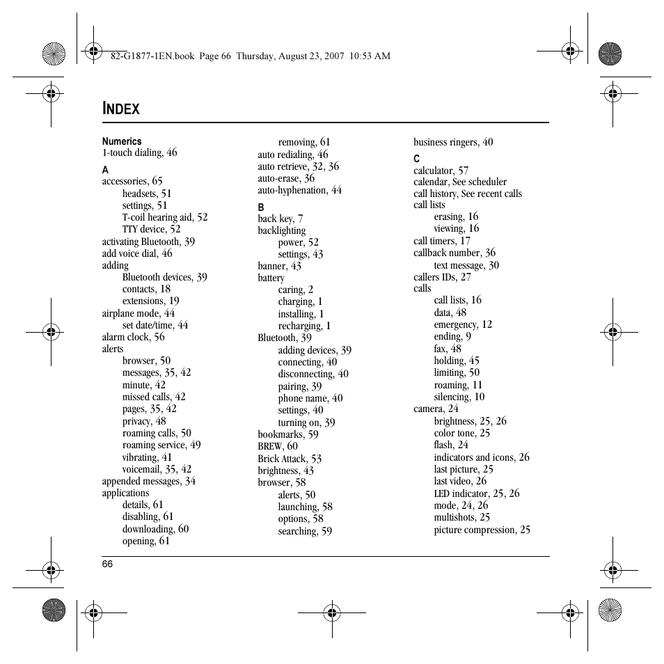 Ndex | Kyocera Deco E1000 User Manual | Page 74 / 80