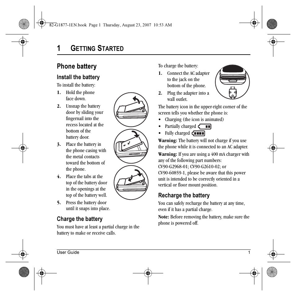 Phone battery | Kyocera Deco E1000 User Manual | Page 9 / 80