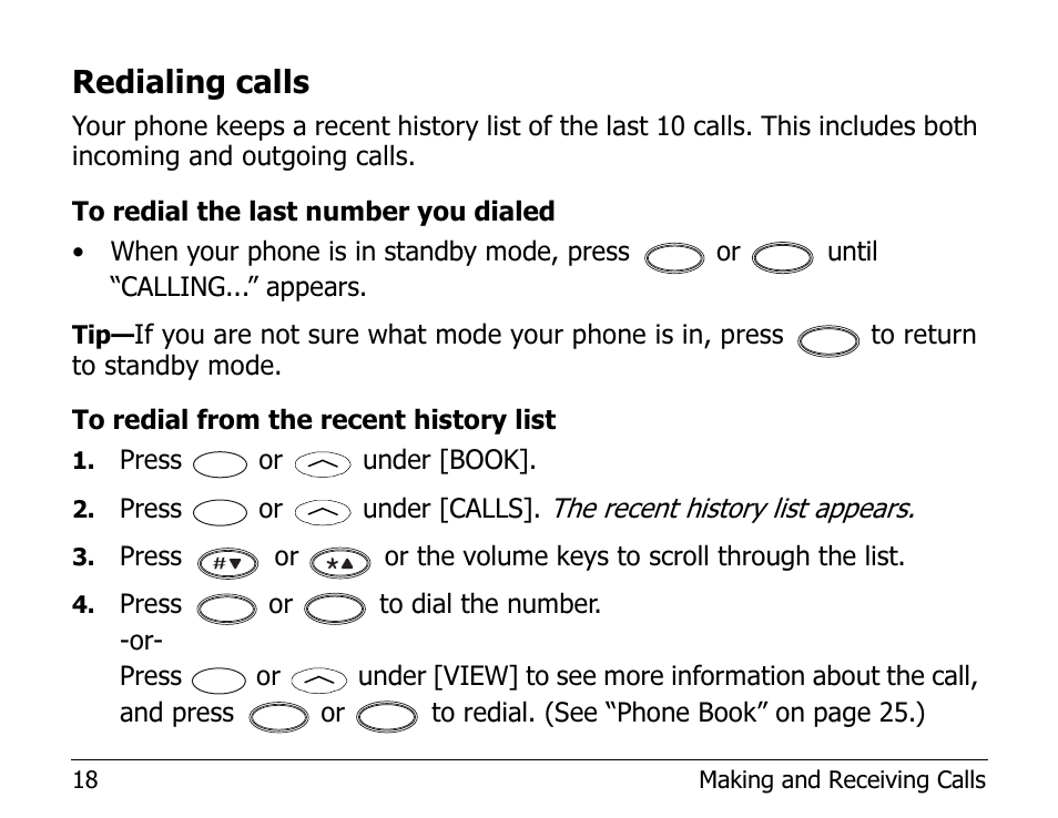 Redialing calls | Kyocera EN User Manual | Page 28 / 105