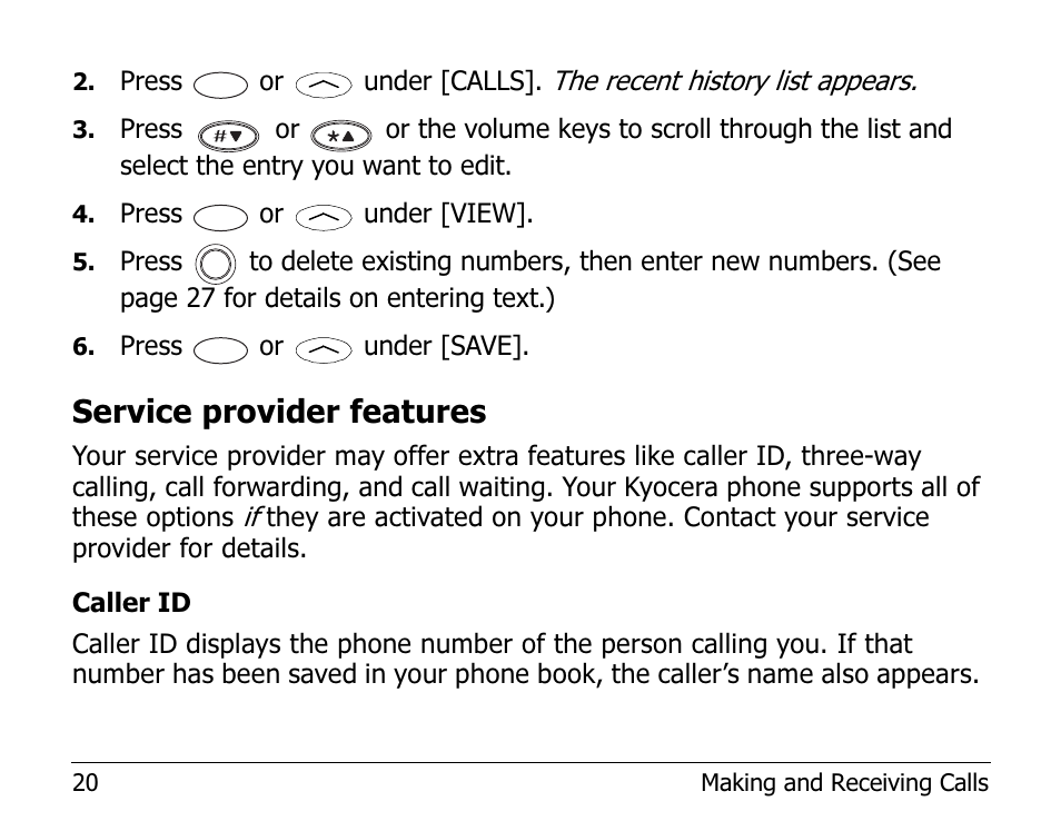 Service provider features | Kyocera EN User Manual | Page 30 / 105