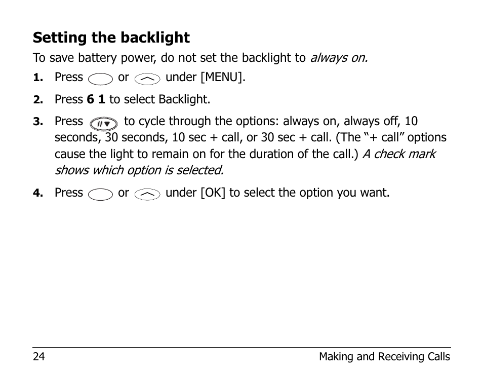 Setting the backlight | Kyocera EN User Manual | Page 34 / 105