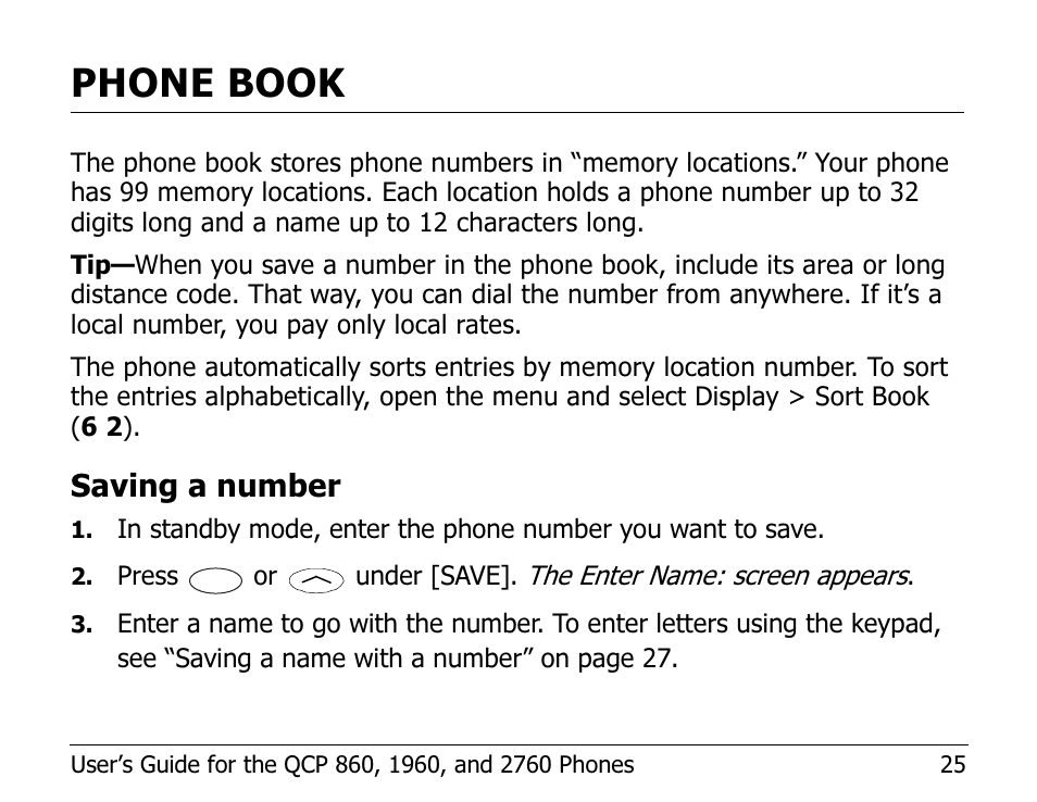 Phone book, Saving a number | Kyocera EN User Manual | Page 35 / 105