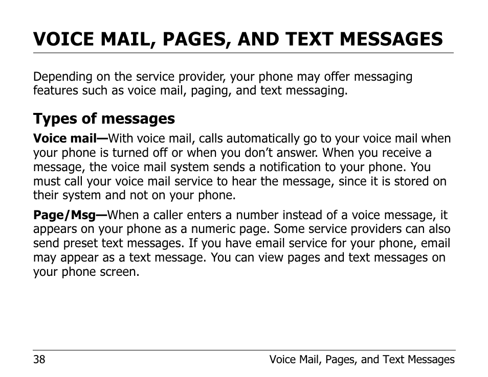 Voice mail, pages, and text messages | Kyocera EN User Manual | Page 48 / 105