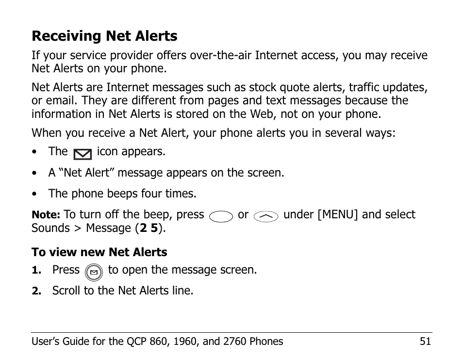 Receiving net alerts | Kyocera EN User Manual | Page 61 / 105