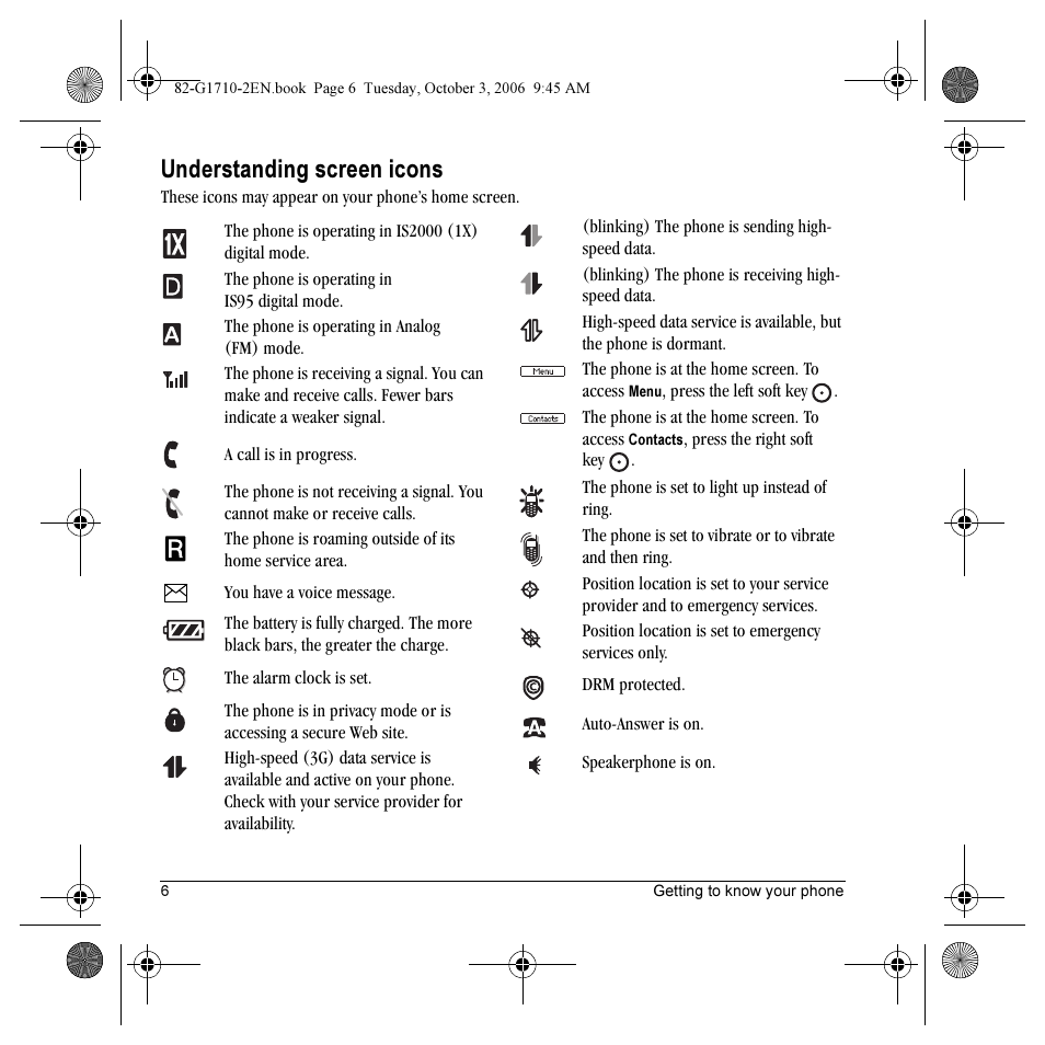 Understanding screen icons | Kyocera K132 User Manual | Page 14 / 64