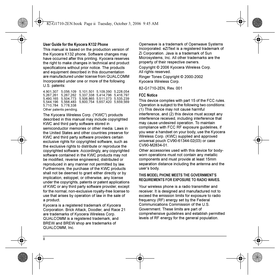 Kyocera K132 User Manual | Page 2 / 64