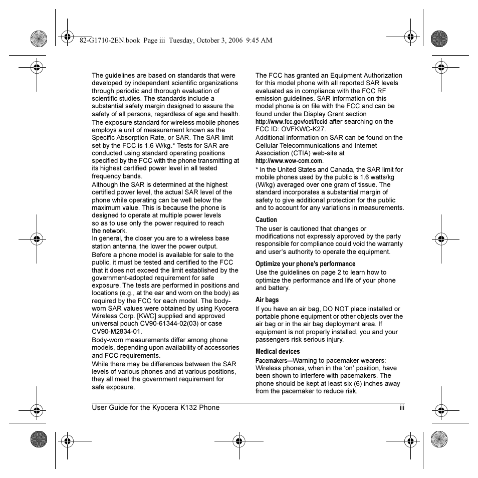 Kyocera K132 User Manual | Page 3 / 64