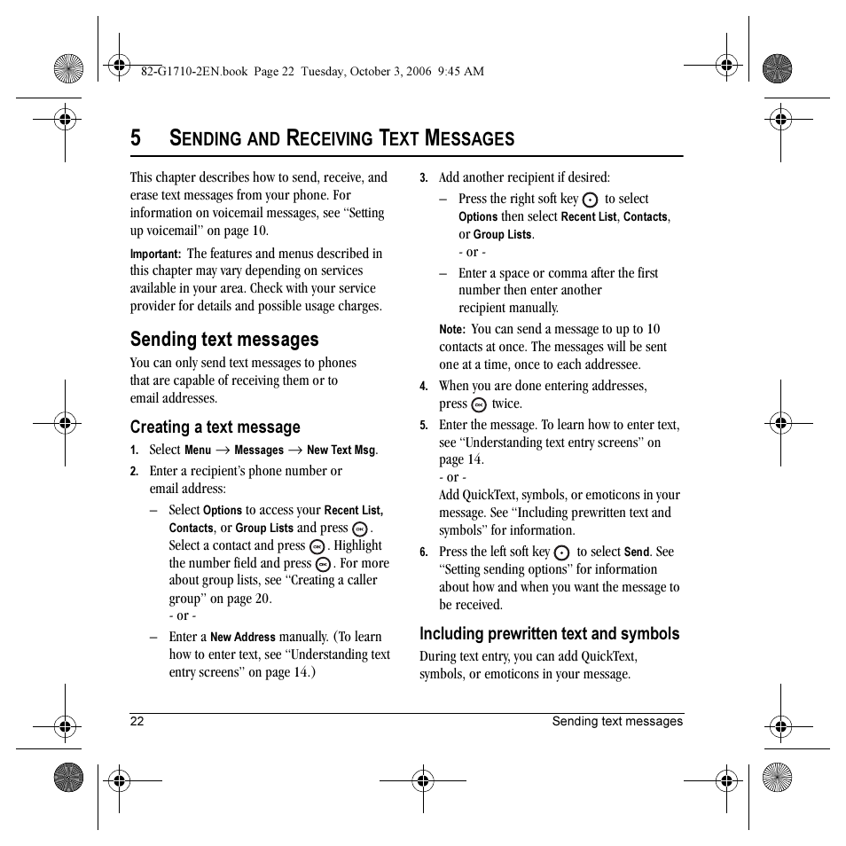 Sending text messages, Ending, Eceiving | Essages | Kyocera K132 User Manual | Page 30 / 64