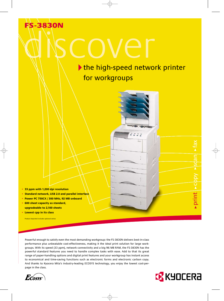 Kyocera DISCOVER FS-3830N User Manual | 2 pages