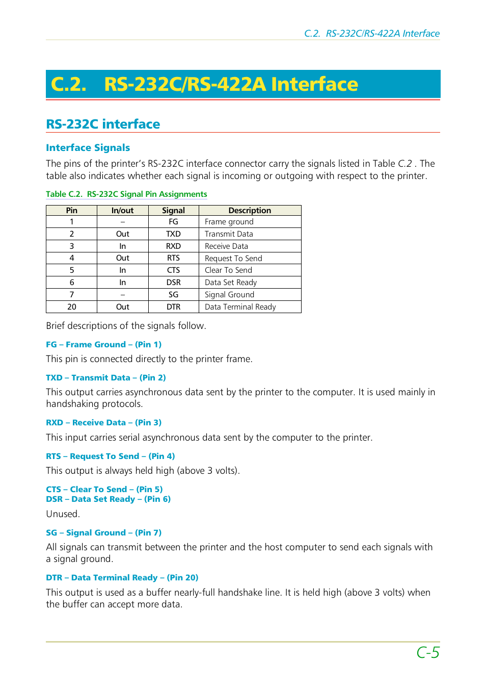 C.2. rs-232c/rs-422a interface, Rs-232c interface | Kyocera FS-3700 User Manual | Page 105 / 116