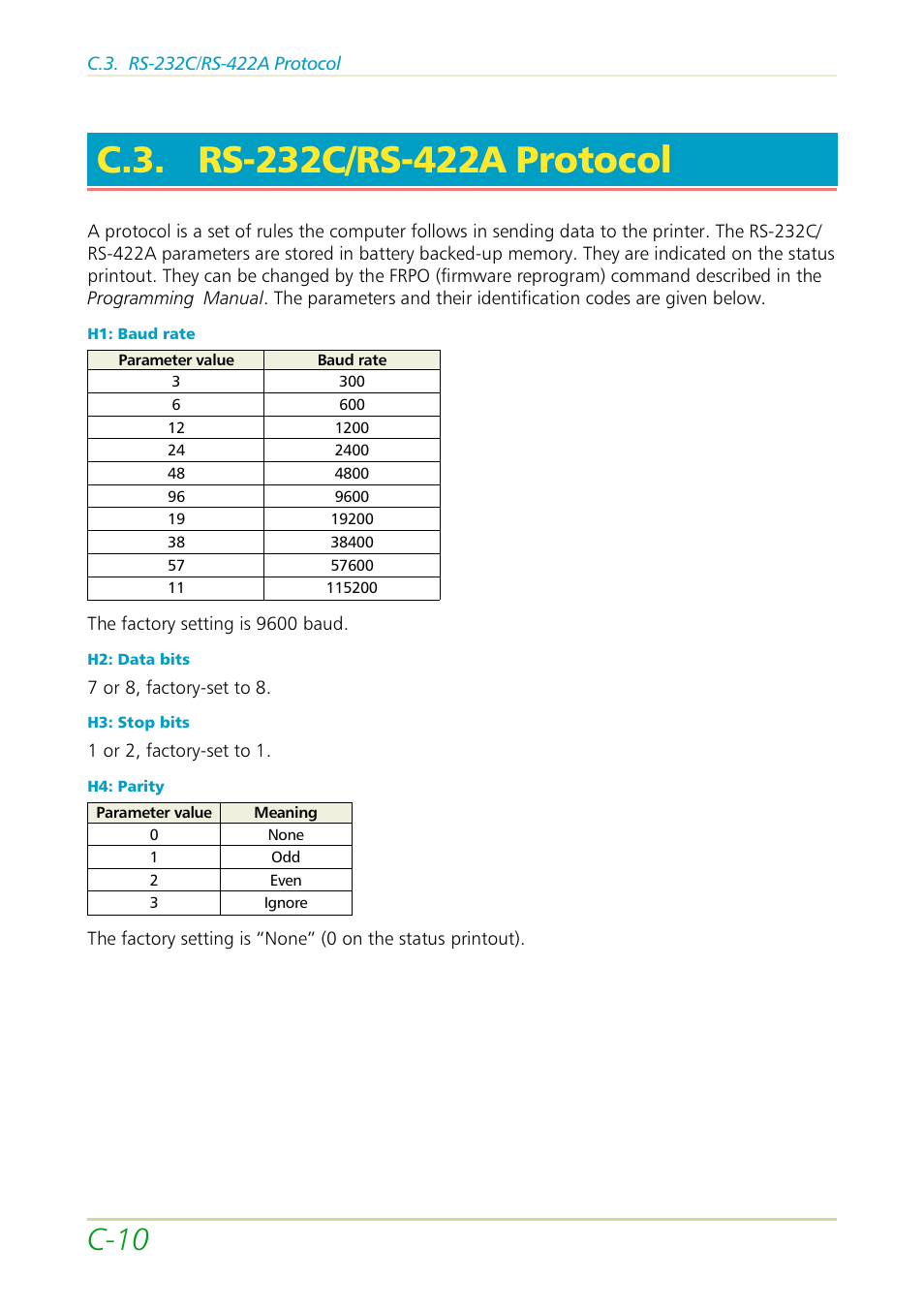 C.3. rs-232c/rs-422a protocol, C-10 | Kyocera FS-3700 User Manual | Page 110 / 116