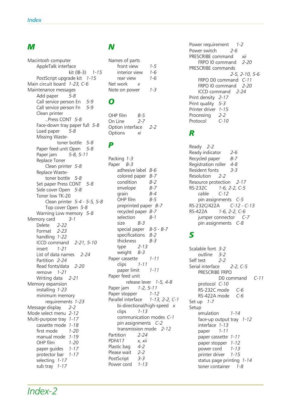 Index-2 | Kyocera FS-3700 User Manual | Page 115 / 116
