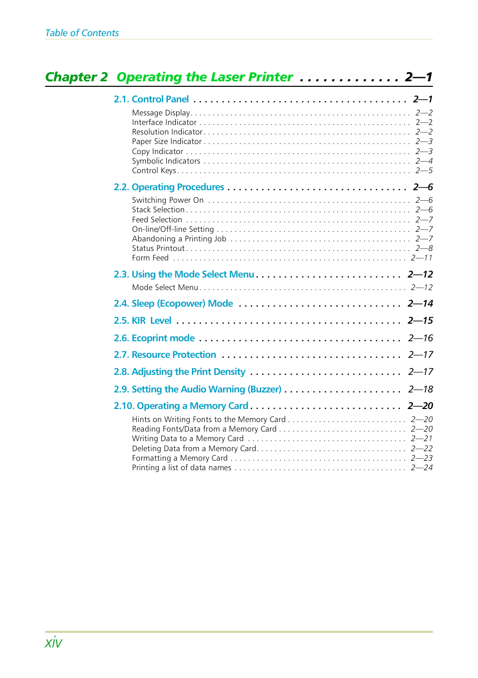 Chapter 2 operating the laser printer —1 | Kyocera FS-3700 User Manual | Page 15 / 116