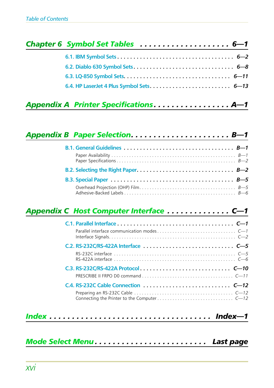 Chapter 6 symbol set tables —1 | Kyocera FS-3700 User Manual | Page 17 / 116