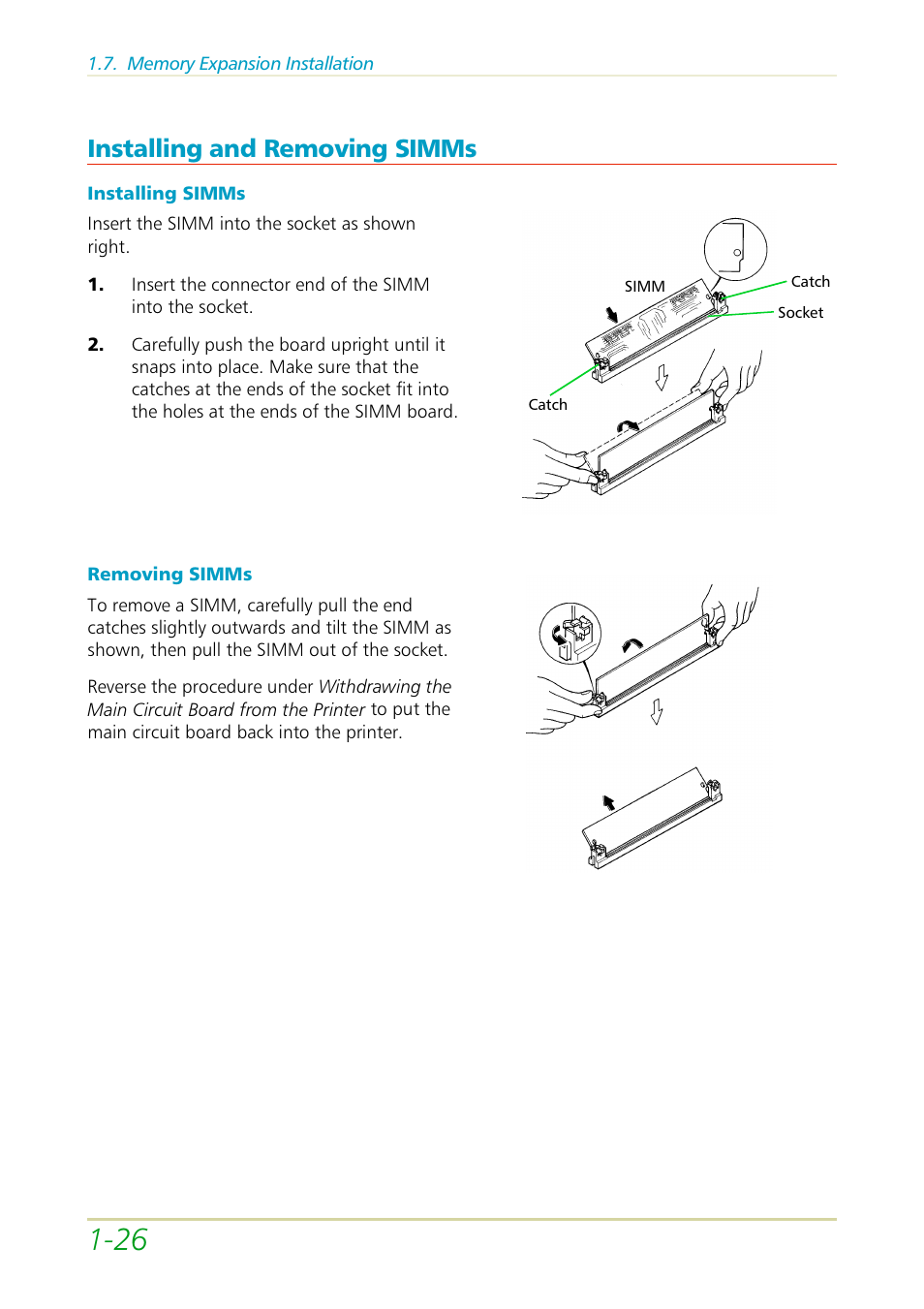 Installing and removing simms | Kyocera FS-3700 User Manual | Page 21 / 116