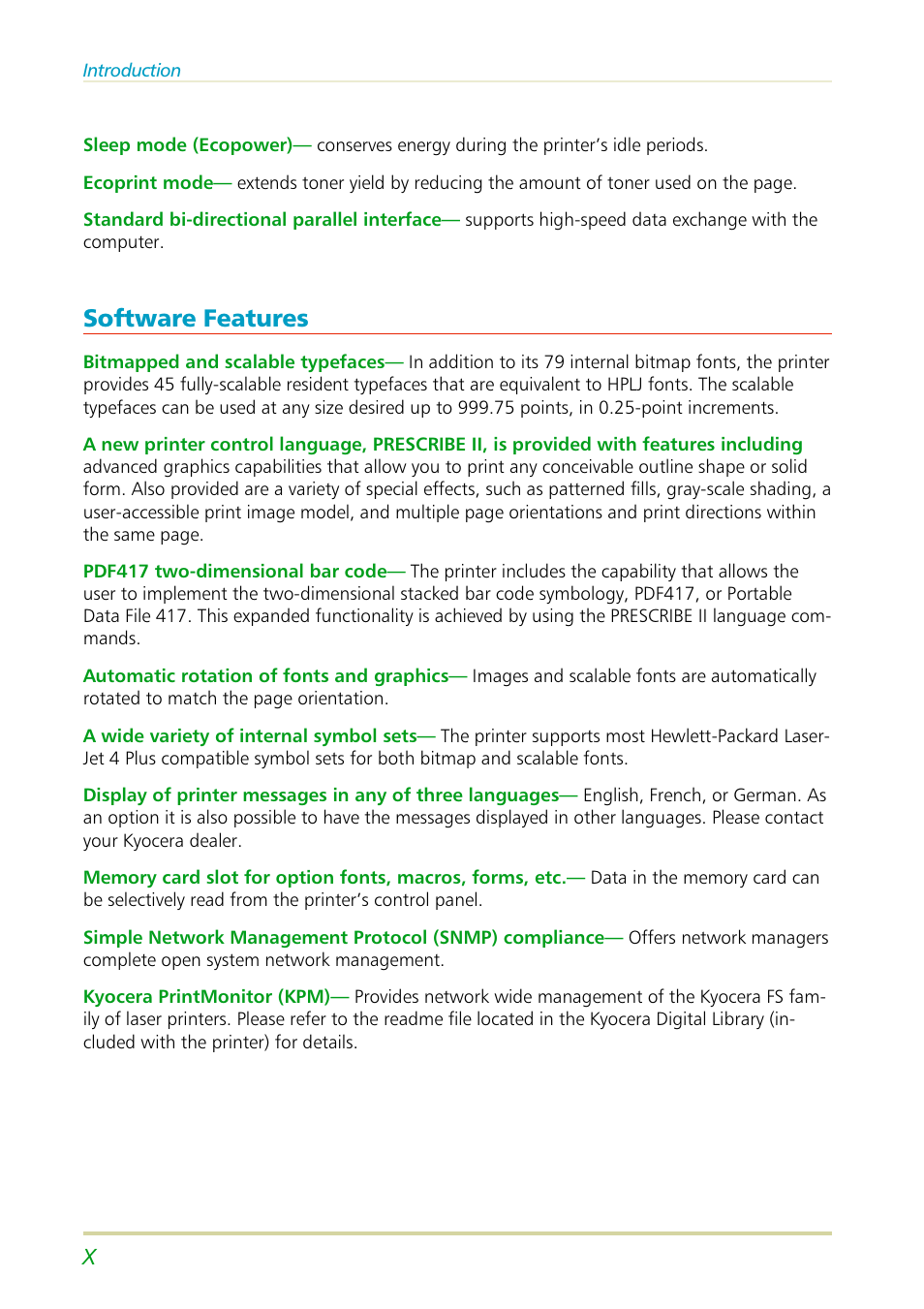 Software features | Kyocera FS-3700 User Manual | Page 32 / 116