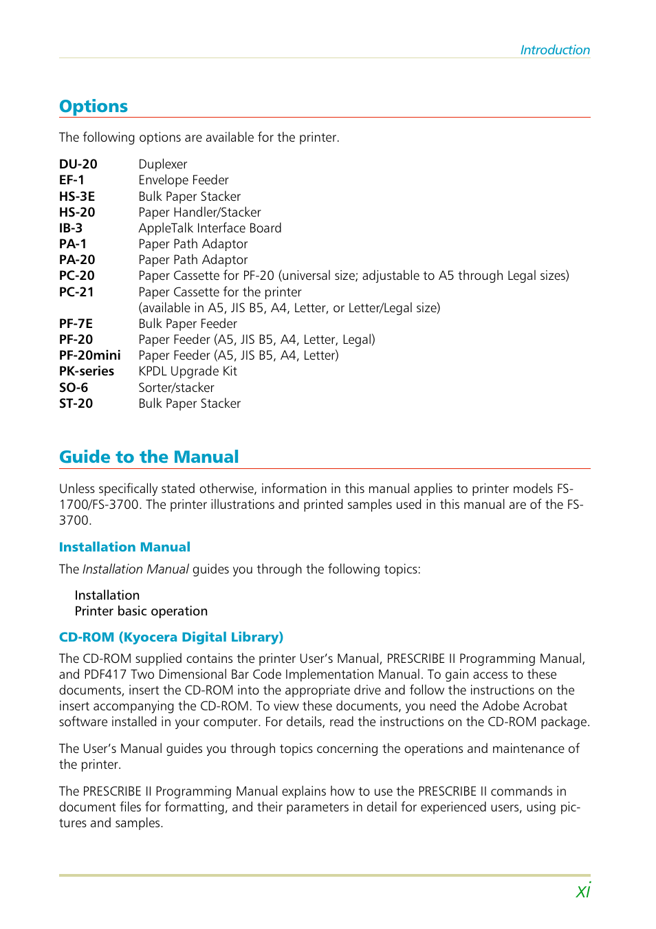 Options, Guide to the manual | Kyocera FS-3700 User Manual | Page 33 / 116