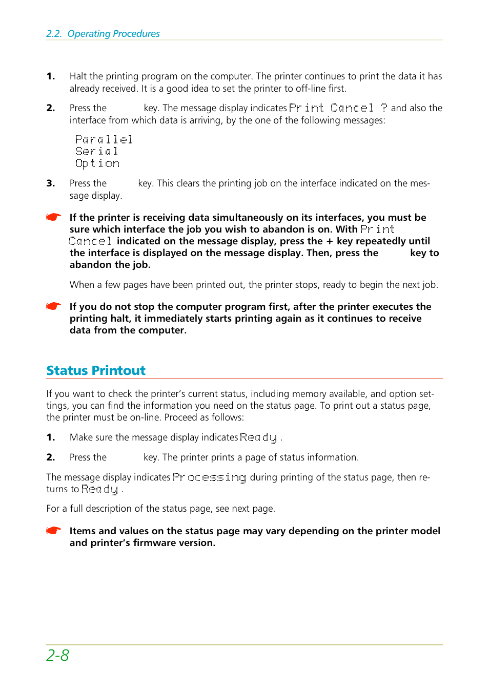 Status printout | Kyocera FS-3700 User Manual | Page 40 / 116