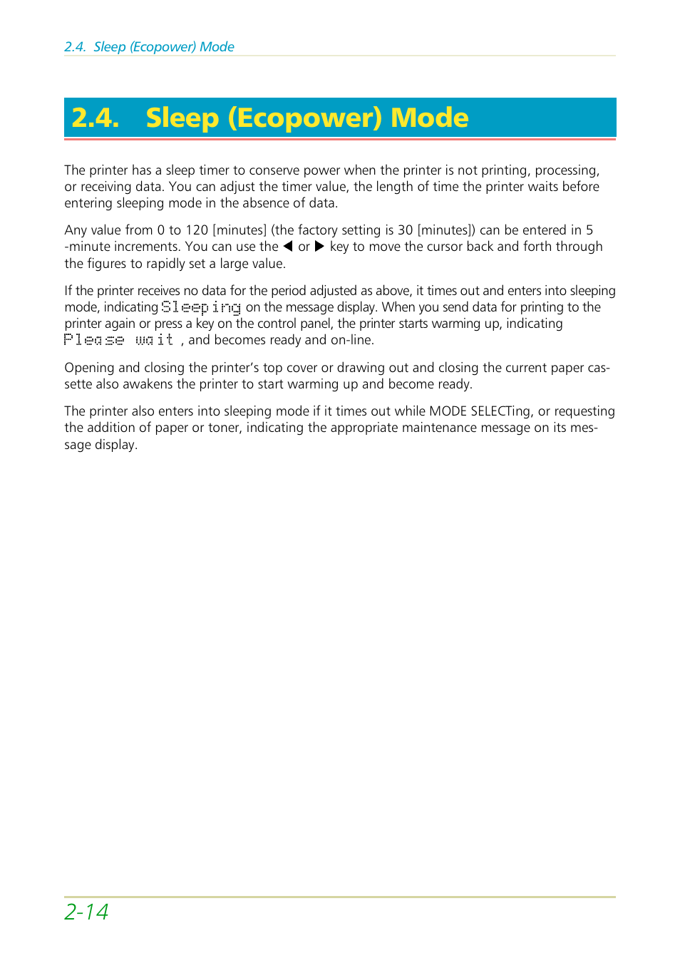 Sleep (ecopower) mode | Kyocera FS-3700 User Manual | Page 46 / 116