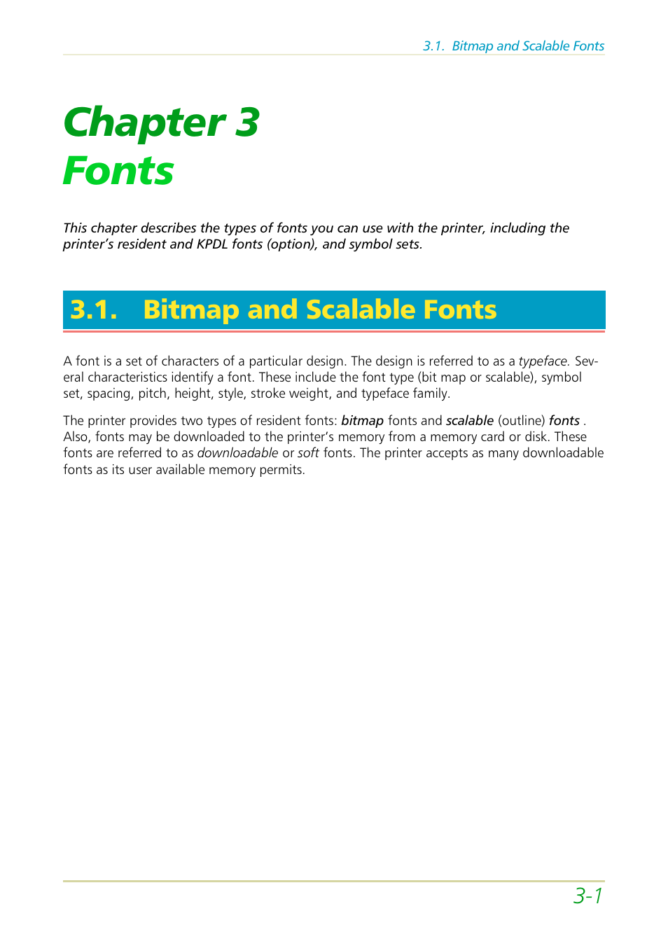 Bitmap and scalable fonts, Chapter 3 fonts | Kyocera FS-3700 User Manual | Page 57 / 116
