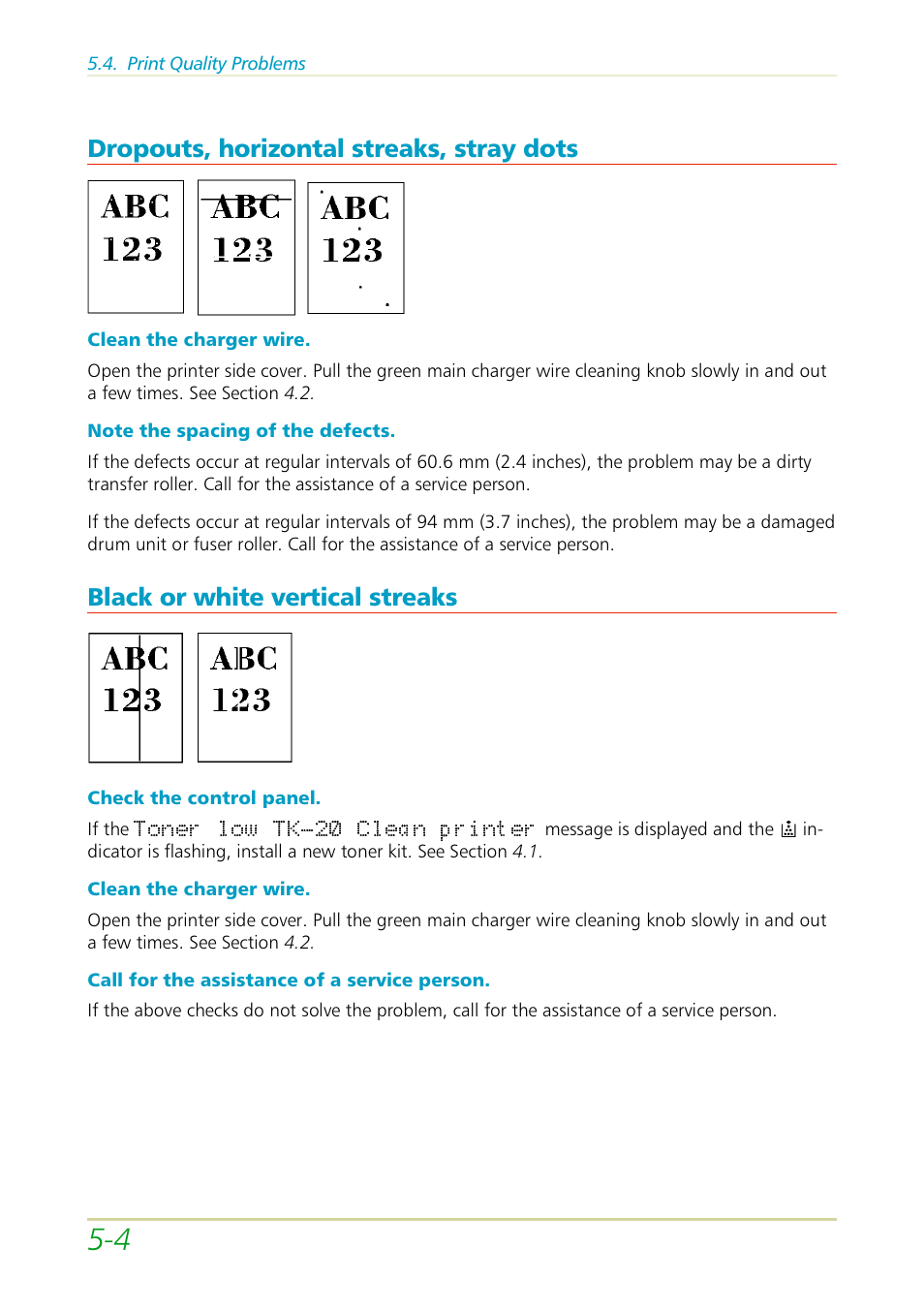 Dropouts, horizontal streaks, stray dots, Black or white vertical streaks | Kyocera FS-3700 User Manual | Page 81 / 116