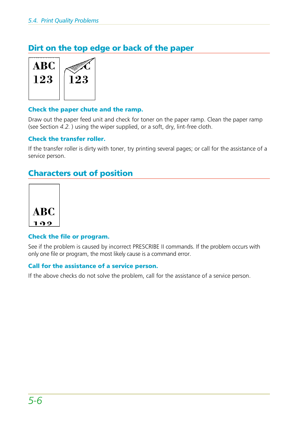 Dirt on the top edge or back of the paper, Characters out of position | Kyocera FS-3700 User Manual | Page 83 / 116