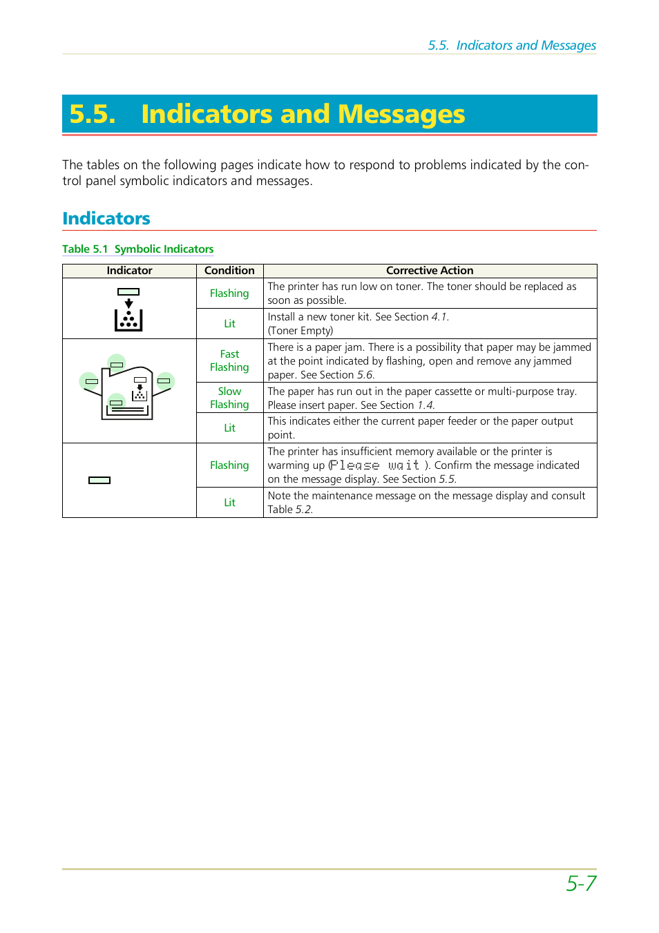 Indicators and messages, Indicators | Kyocera FS-3700 User Manual | Page 84 / 116