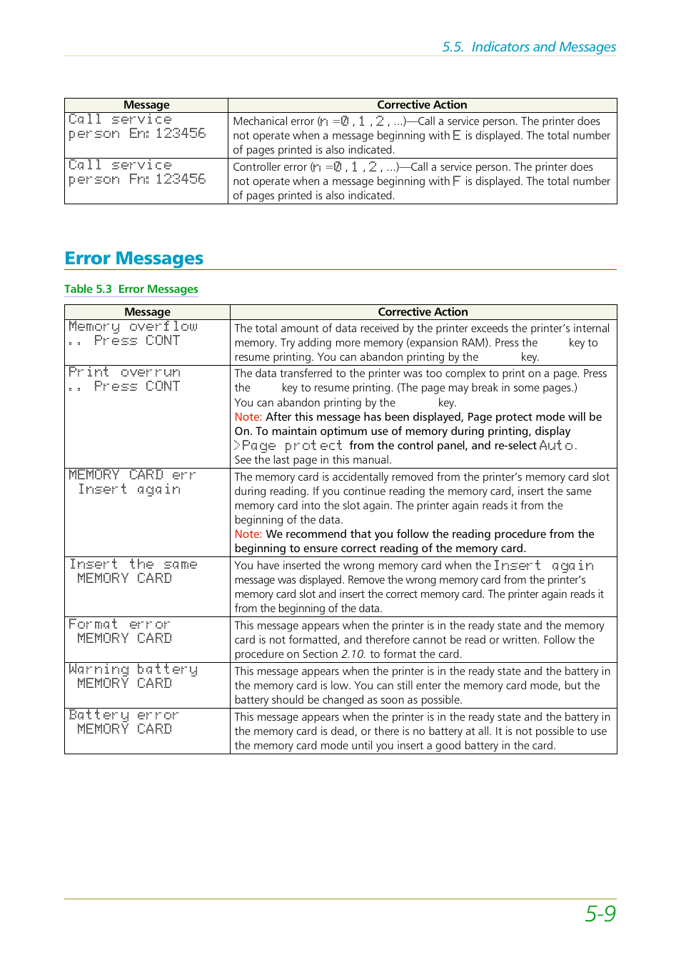 Error messages | Kyocera FS-3700 User Manual | Page 86 / 116