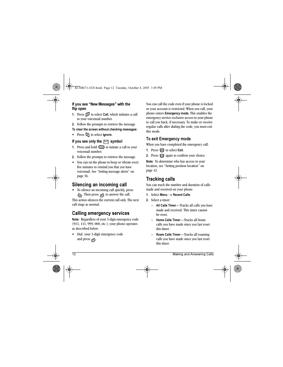 Silencing an incoming call, Calling emergency services, Tracking calls | Kyocera Xcursion KX160B User Manual | Page 18 / 72