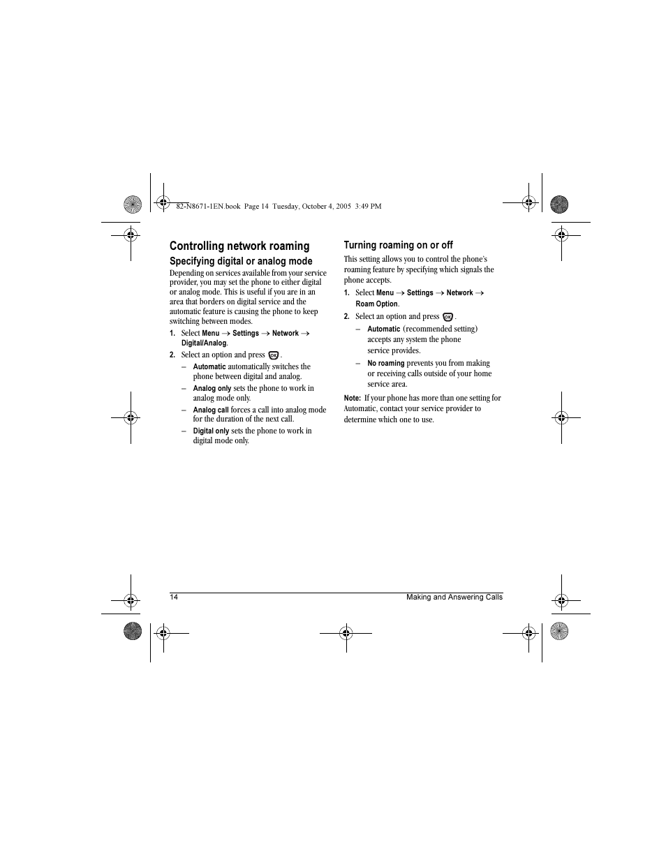 Controlling network roaming | Kyocera Xcursion KX160B User Manual | Page 20 / 72