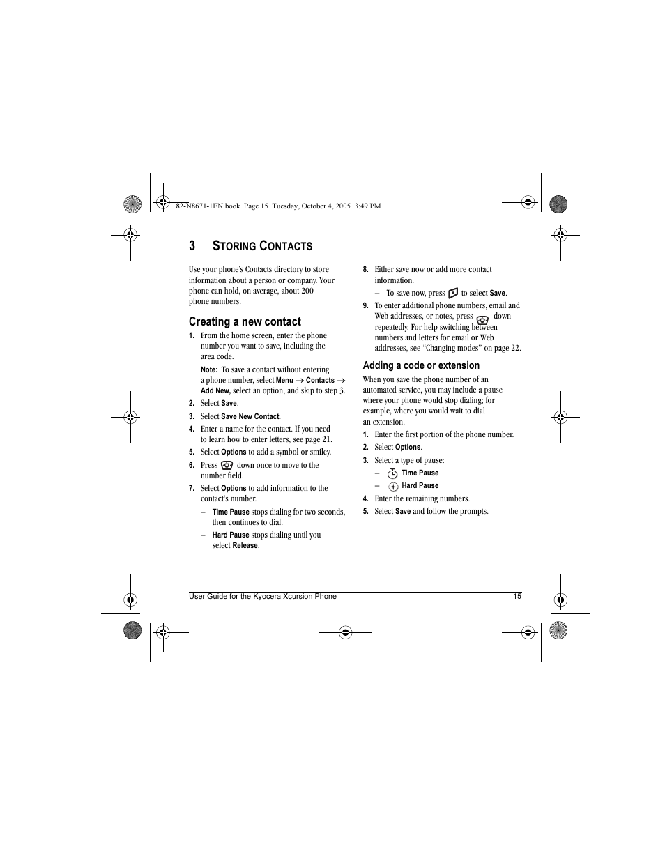 Creating a new contact, Toring, Ontacts | Kyocera Xcursion KX160B User Manual | Page 21 / 72