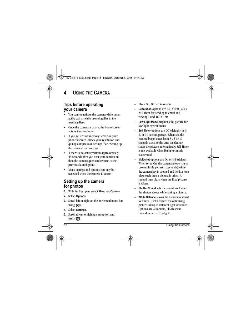 Tips before operating your camera, Setting up the camera for photos | Kyocera Xcursion KX160B User Manual | Page 24 / 72