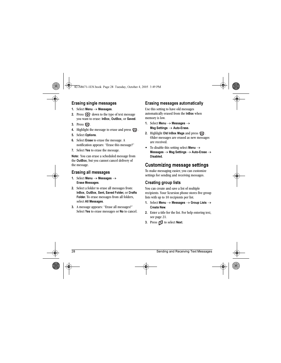 Customizing message settings | Kyocera Xcursion KX160B User Manual | Page 34 / 72