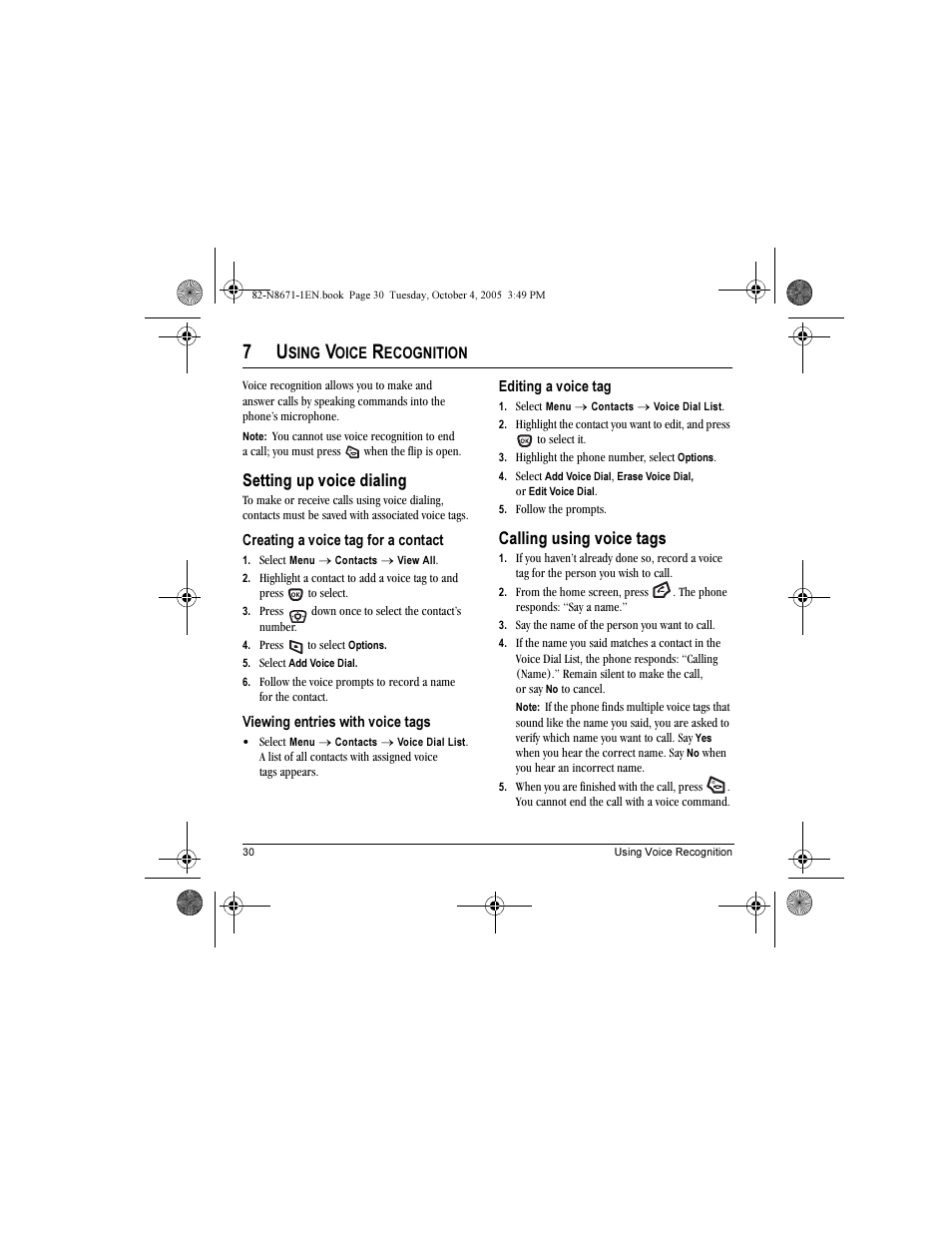 Setting up voice dialing, Calling using voice tags | Kyocera Xcursion KX160B User Manual | Page 36 / 72