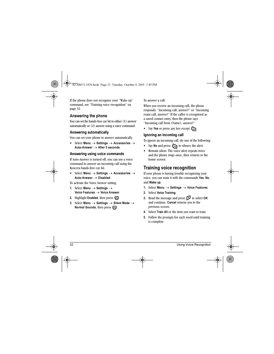 Training voice recognition | Kyocera Xcursion KX160B User Manual | Page 38 / 72