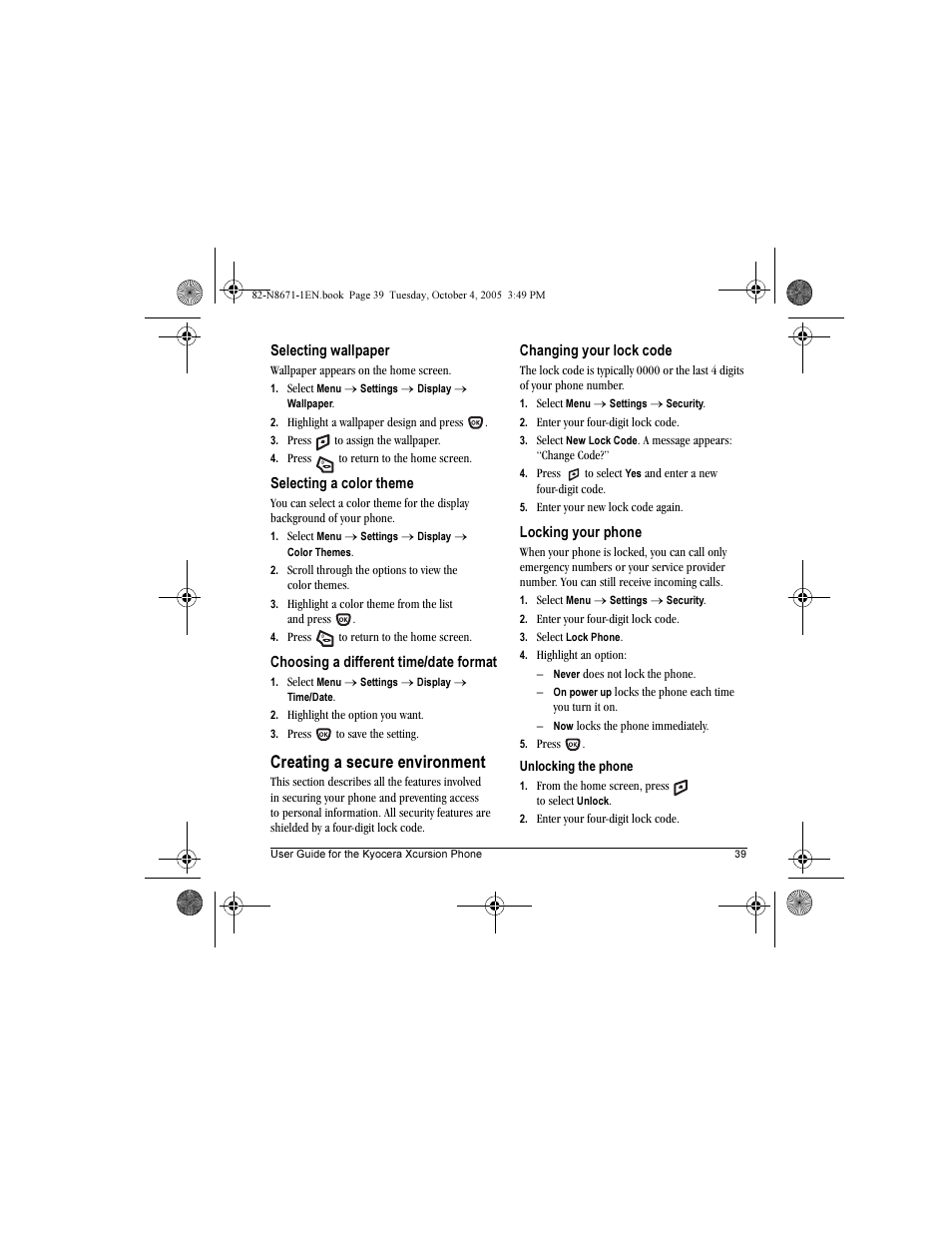 Creating a secure environment | Kyocera Xcursion KX160B User Manual | Page 45 / 72