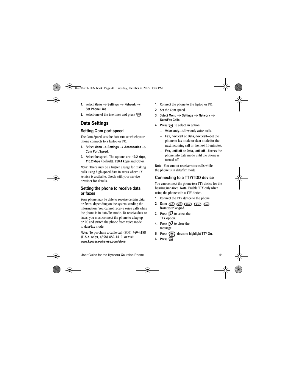 Data settings | Kyocera Xcursion KX160B User Manual | Page 47 / 72