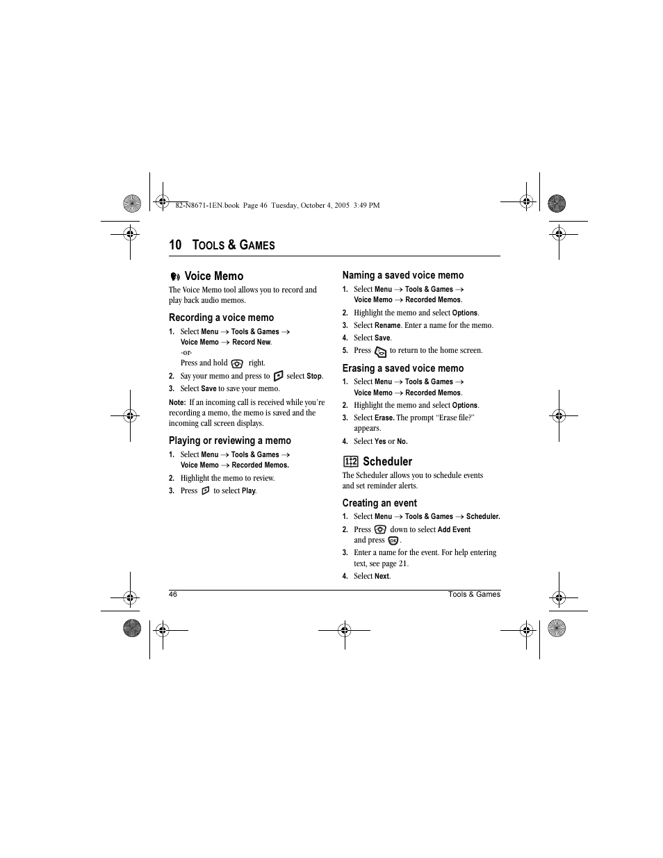 10 t, Scheduler, Ools | Ames | Kyocera Xcursion KX160B User Manual | Page 52 / 72