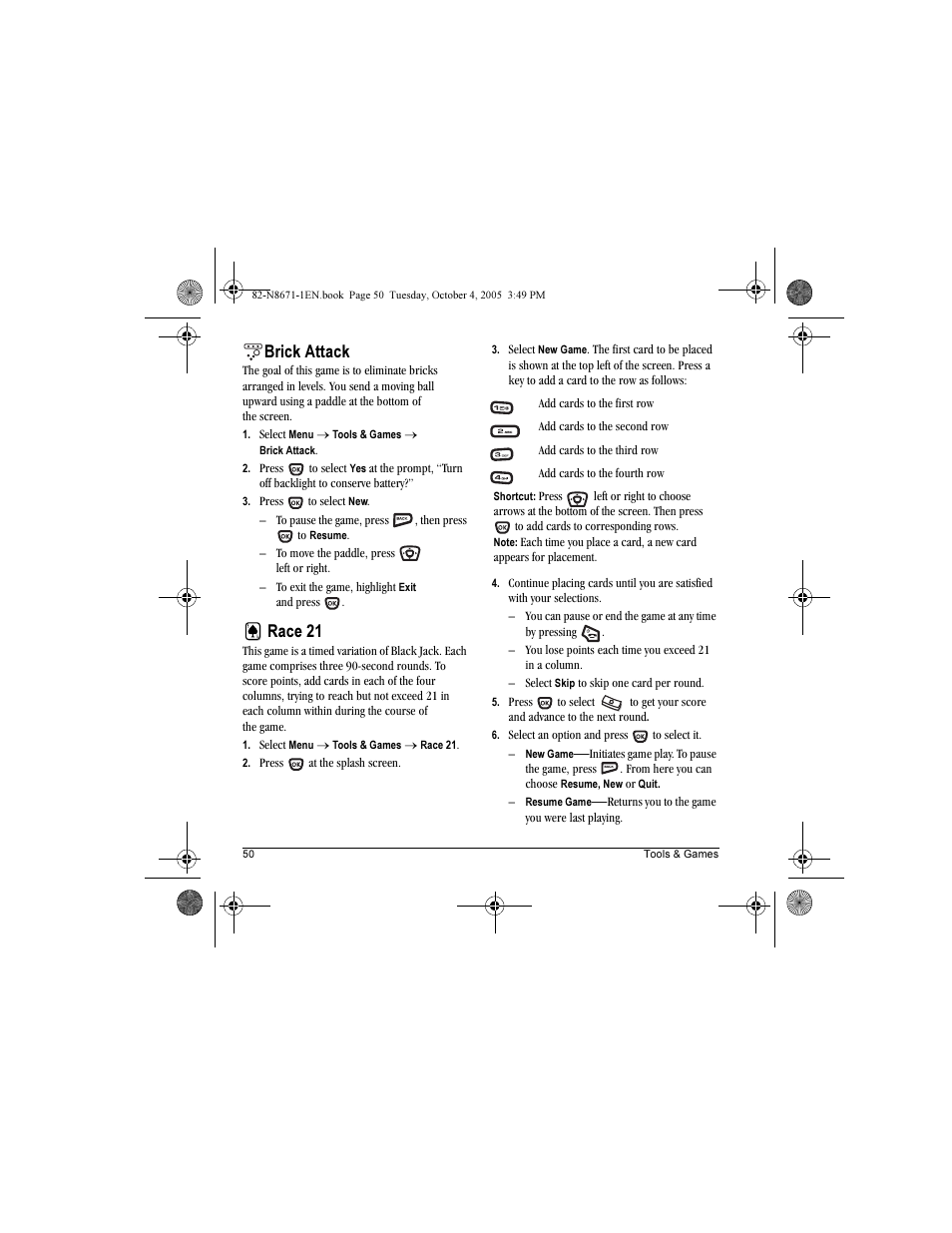 Brick attack, Race 21 | Kyocera Xcursion KX160B User Manual | Page 56 / 72